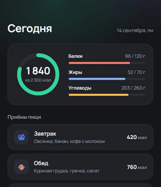 Дневник питания: Дневная сводка
